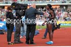 Christine Ohuruogu does an interview for TV after winning the womens 400 metres at the Sainsbury's Birmingham Grand Prix. Photos: David T. Hewitson/Sports for All Pics